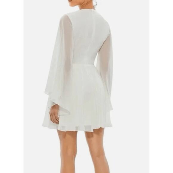 Mac Duggal Ieena Dress Angel Sleeves Plunging Neck Short Mini Bridal Flowy - Picture 7 of 11